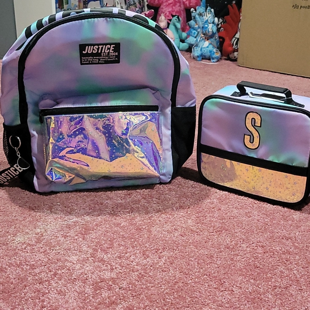 Justice book bag and lunch box
